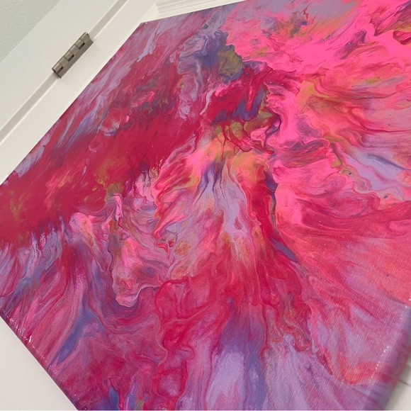 ORIGINAL POUR PAINTING 16”x20” Dark Purple/Berry Red/Hot Pink/Gold/Lavender - Picture 2 of 5